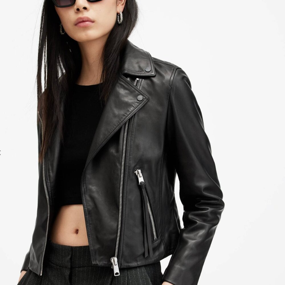 All Saints Dalby Slim Fit Leather Jacket